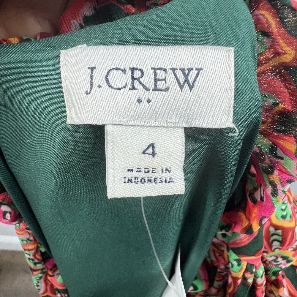 J Crew Green Orange Floral Ruffle V-neck Tiered Dress Size 4 - Picture 9 of 16